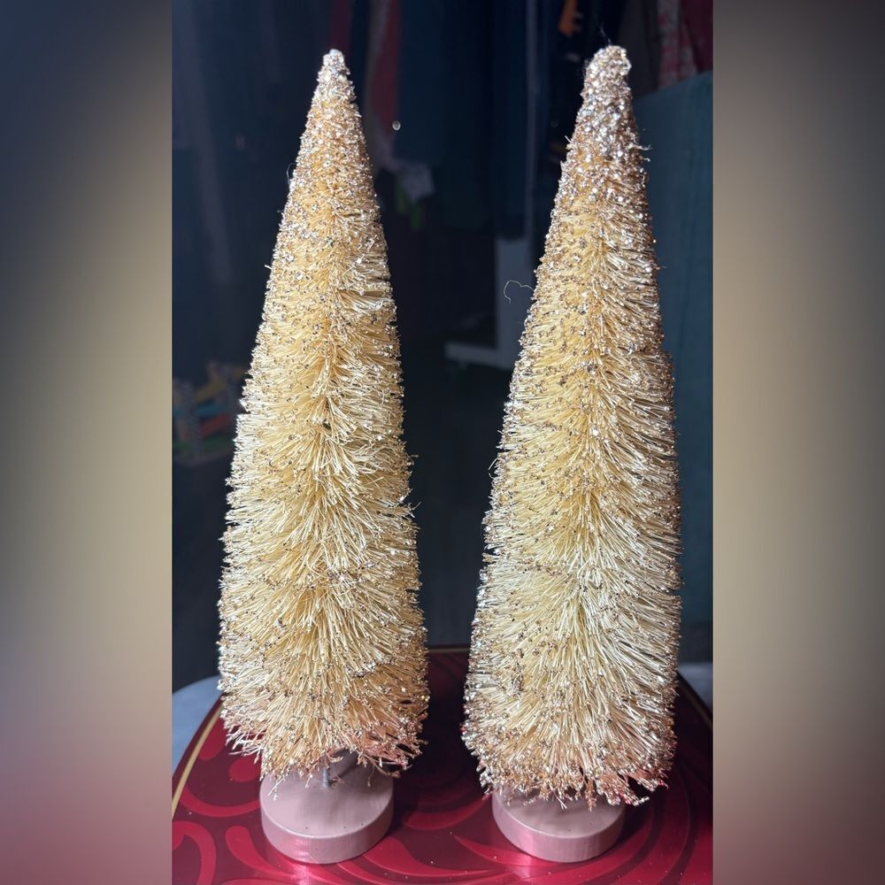 2 Glitter Bottle Brush 12” Tree Christmas Decorations EPC